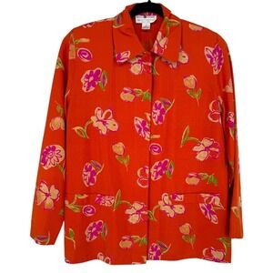 Saks Fifth Avenue Petites Silk Floral Blazer Jacket Size Small Feminine Colorful